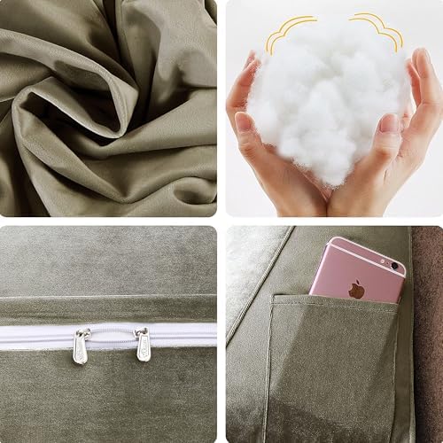WOWMAX Velvet Bed Wedge Pillow California King 71x8x20 Inches Beige-Gray