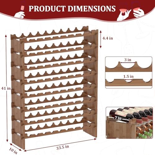 Domax 8 Tier Freestanding Wine Rack - 72 Bottle Capacity Bamboo Storage