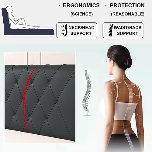 Faux Leather Headboard Cushion Black with Straps 79 Inch