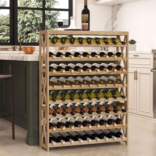 Real Wood 8-Tier Wine Rack for Home and Kitchen