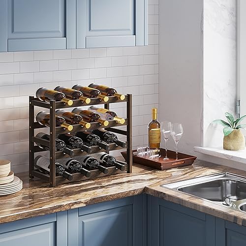 BAMEOS 4 Tier Bamboo Wine Rack Freestanding