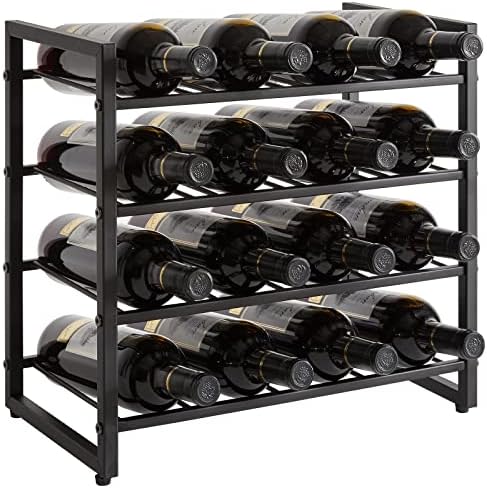 IBUYKE 4 Tier Metal Wine Rack 16 Bottle Capacity Black
