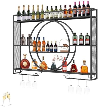 Modern Wall-Mounted Wine Rack with LED Lighting and Glass Holder