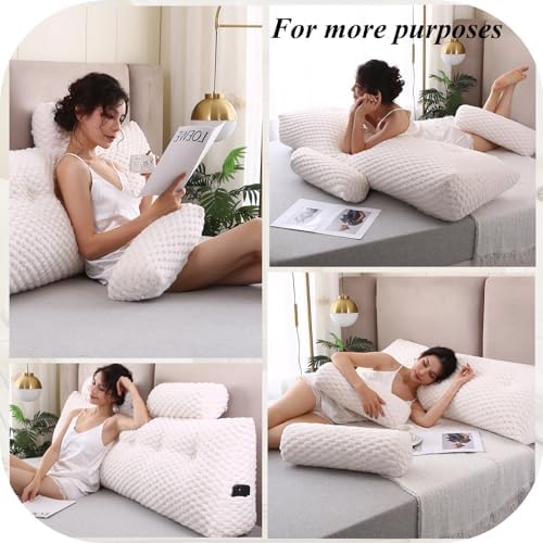 Gpround Wedge Headboard Pillow Set with 2 Roll Pillows