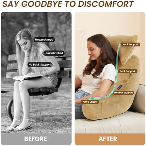 Unisakey Portable Reading Pillow with Headrest and Pockets