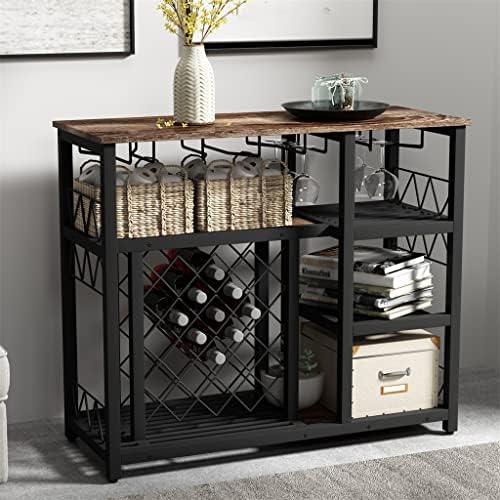 Stylish Freestanding Wine Rack with Glass Shelves and Storage Cabinet