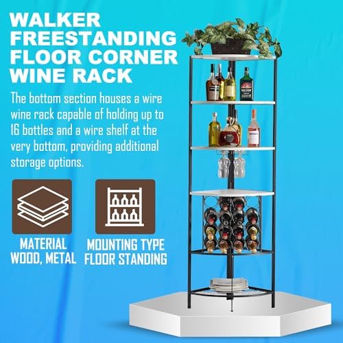 5 Tier Corner Wine Rack with Glass Holder White OakBlack