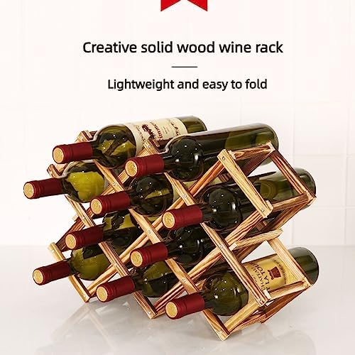 OWKAY Folding Wooden Wine Rack for 10 Bottles