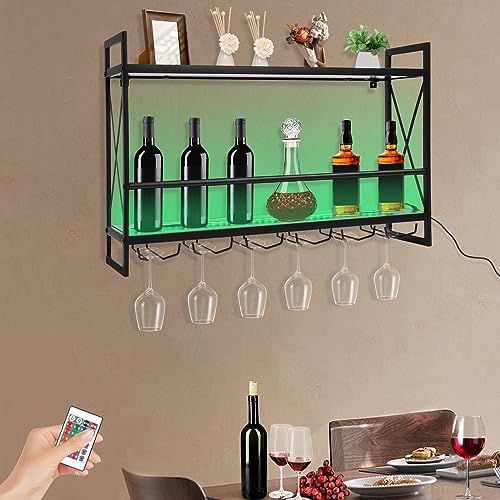 Gagalayong Wall Mounted Wine Rack with LED Light and 6 Glass Holders