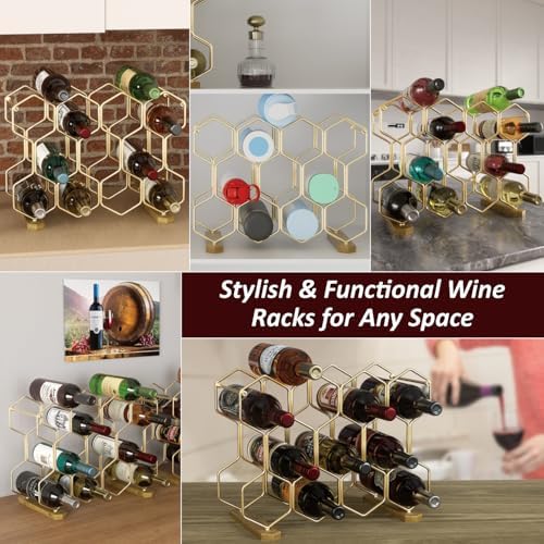 Buruis 14-Bottle Tabletop Wine Rack with Gold Base
