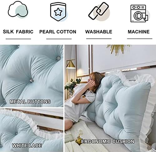 Wedge Headboard Pillow with Removable Cover Blue Queen 59 Inch