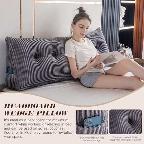 Activance Large Triangular Headboard Pillow with Removable Cover Grey
