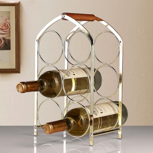 Drincarier 6 Bottle Countertop Wine Rack - Gold Metal 3 Tier Storage Stand