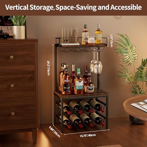 Nuovoware 3-Tier Liquor Cabinet with Wine Rack - Black Retro Brown