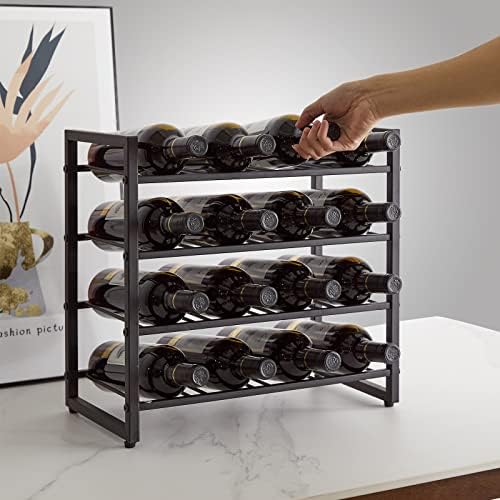IBUYKE 4 Tier Metal Wine Rack 16 Bottle Capacity Black