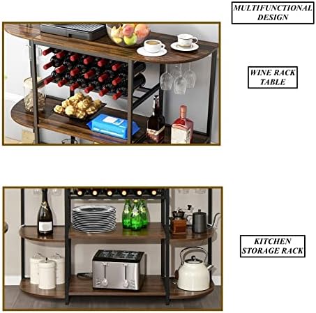 Freestanding 3 Tier Wine Rack with 4 Rows Glass Holder