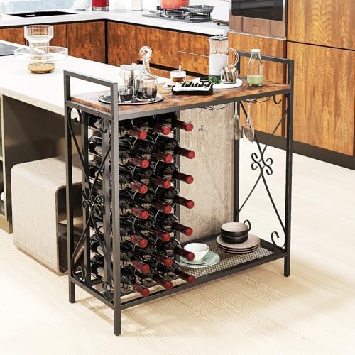 LOKO 21-Bottle Wine Rack with Glass Holder and Metal Frame