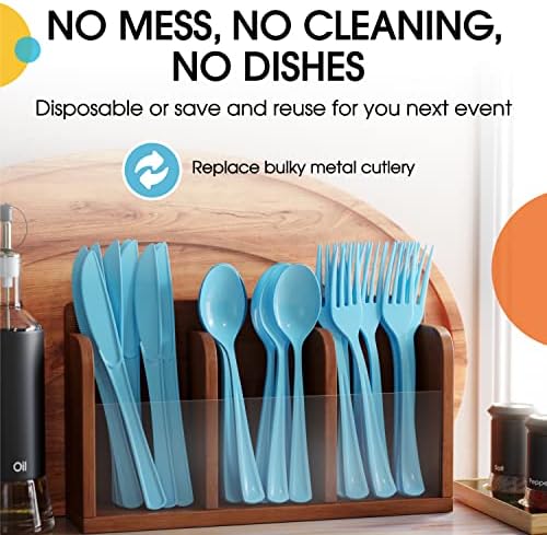 Light Blue Plastic Forks 100 Pcs Disposable Cutlery Set