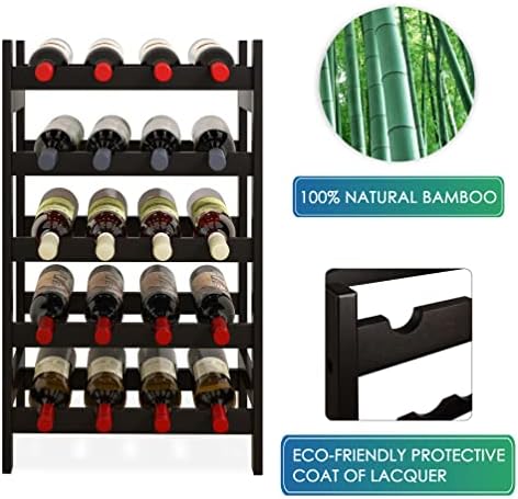 SMIBUY Bamboo Wine Rack 5-Tier 20-Bottle Storage Shelf Black