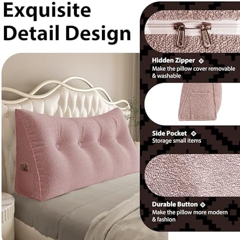 Triangle Reading Pillow Queen Size XXL Velvet Pink 1