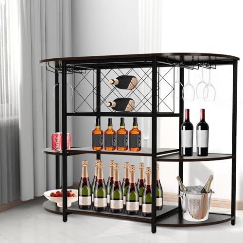 Delianty 3-Tier Wine Rack Table with Glass Holders Rustic Brown