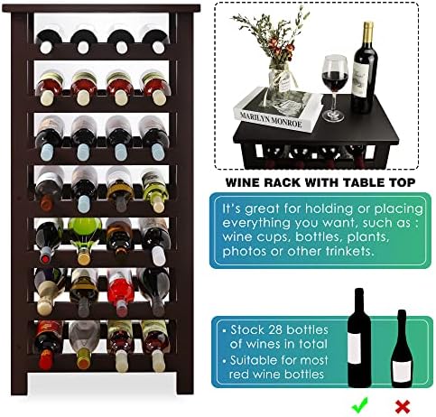 SMIBUY Bamboo Wine Rack 28 Bottles 7-Tier