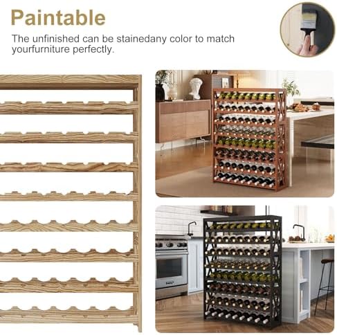 Real Wood 8-Tier Wine Rack for Home and Kitchen