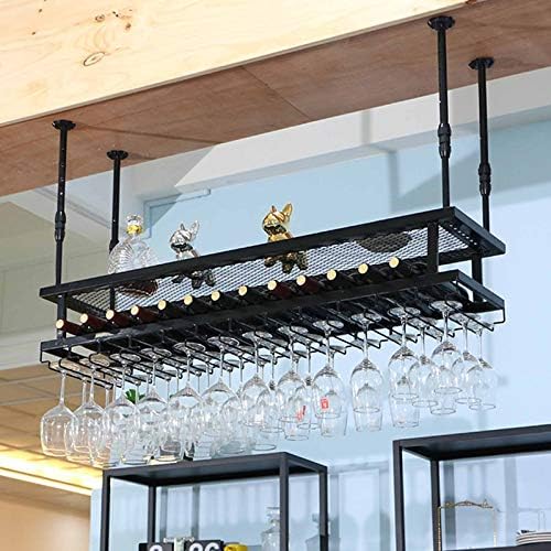 Adjustable Wall-Mounted Wine Rack - 60cm Black Glass Holder