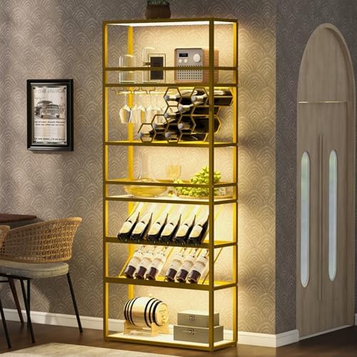 AiStarlink 7-Layer Wine Rack with LED Light and Glass Display 1