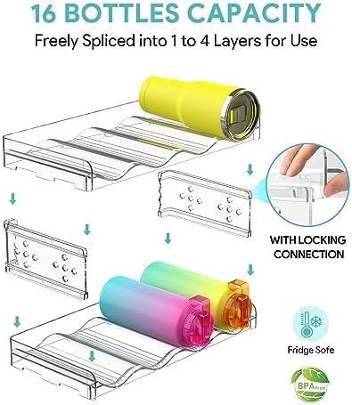4 Tier Water Bottle Organizer for 16 Bottles Clear Plastic Freestanding