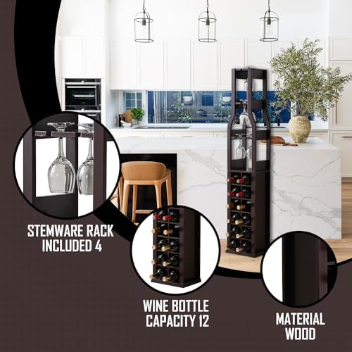 Kings Brand Granger Wine Rack - 12 Bottle Capacity - Dark Cherry