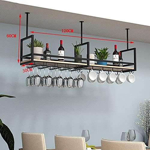 Suuim Hanging Wine Rack Ceiling Shelf Iron Bar Counter Wine Cabinet Rack