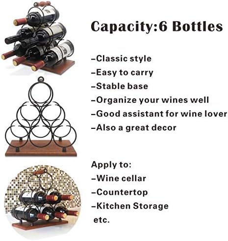 ALLCENER 6-Bottle Countertop Wine Rack with Copper Wood
