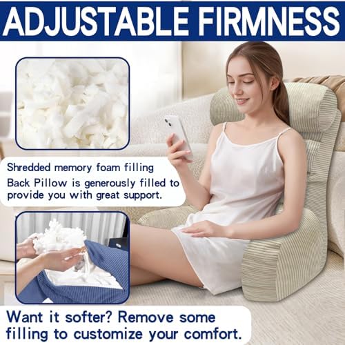 Extra Large Reading Pillow with Arm and Neck Support Cream