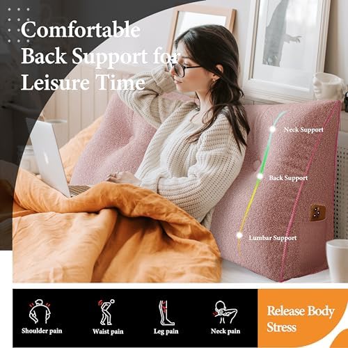 Triangle Reading Pillow Queen Size XXL Velvet Pink 1