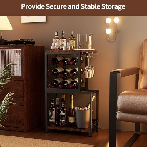 Nuovoware 3 Tier Wine Rack Tabletop with Glasses Holder BlackBrown