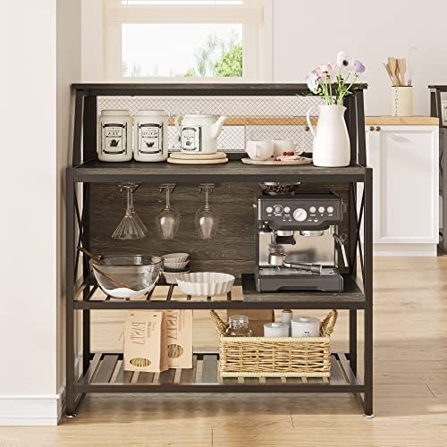 Bestier Freestanding Wine Rack Coffee Bar Table with Storage Gray