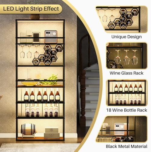 High Bar Wine Rack with LED Light 7-Layer Storage