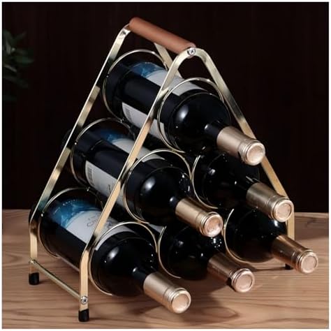 YimiBloss 6-Bottle Tabletop Wine Rack with Wooden Handle
