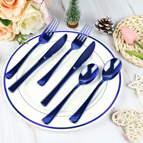 60 Pack Blue Pre-Rolled Plastic Cutlery Set