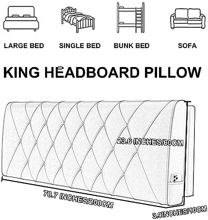 Faux Leather Headboard Cushion Black with Straps 79 Inch