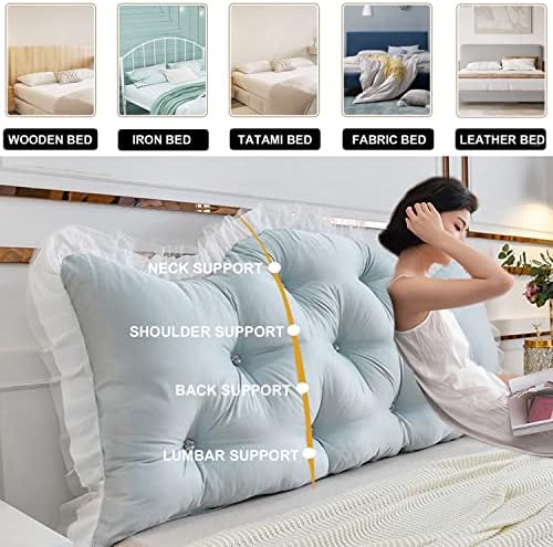 Wedge Headboard Pillow with Removable Cover Blue Queen 59 Inch