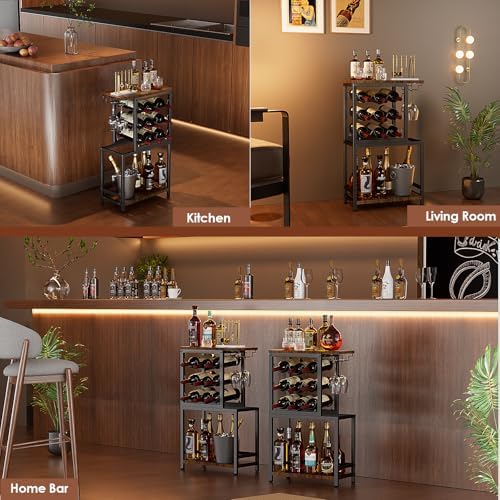 Nuovoware 3 Tier Wine Rack Tabletop with Glasses Holder BlackBrown