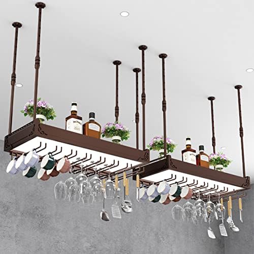 2-in-1 Heavy Duty Ceiling Wine Rack with Glass Holder and Light