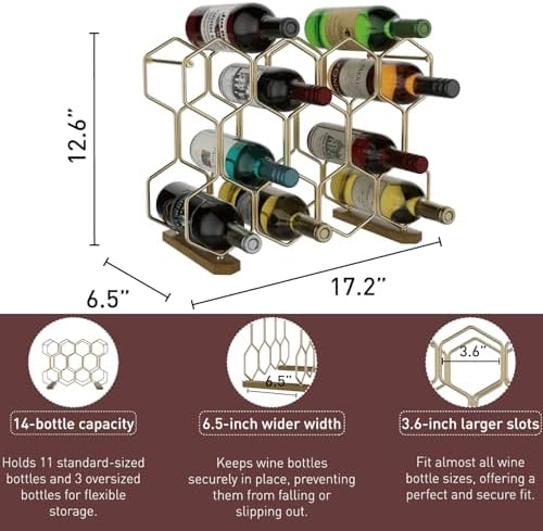 Buruis 14-Bottle Tabletop Wine Rack with Gold Base