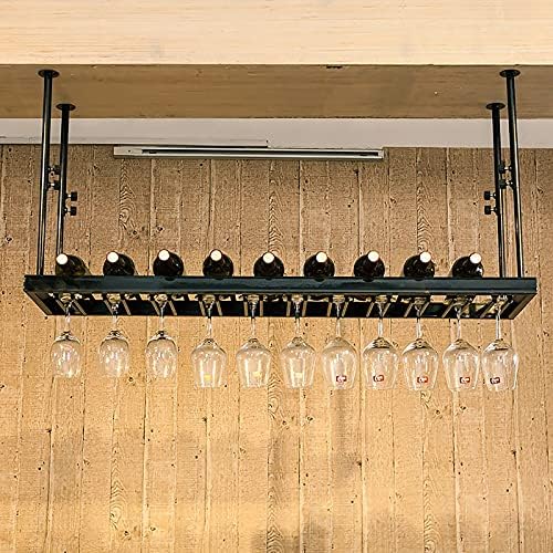 Black Wall-Mounted Wine Rack with Glass Holder Adjustable