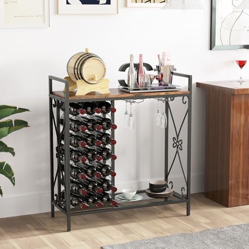 LOKO 21-Bottle Wine Rack with Glass Holder and Metal Frame
