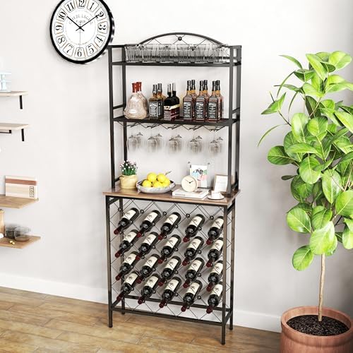 AMNOOI Industrial Style 3-Tier Wine Rack Bar Table