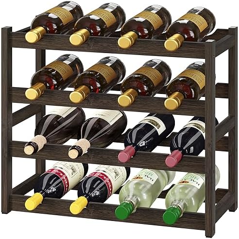 BAMEOS 4 Tier Bamboo Wine Rack Freestanding