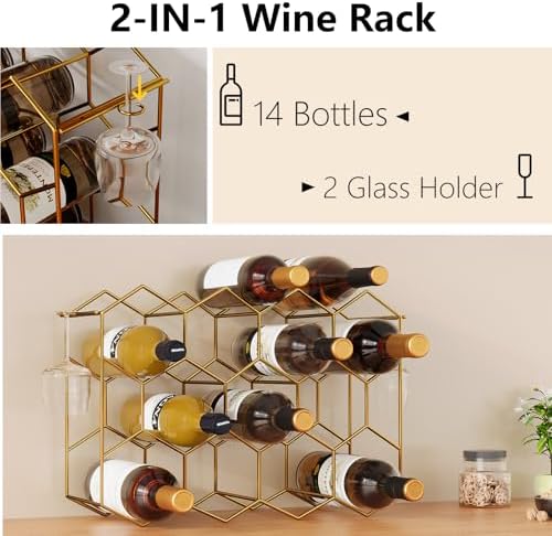 Urban Deco 14-Bottle Wine Rack - Gold Wire Inserts No Assembly Required
